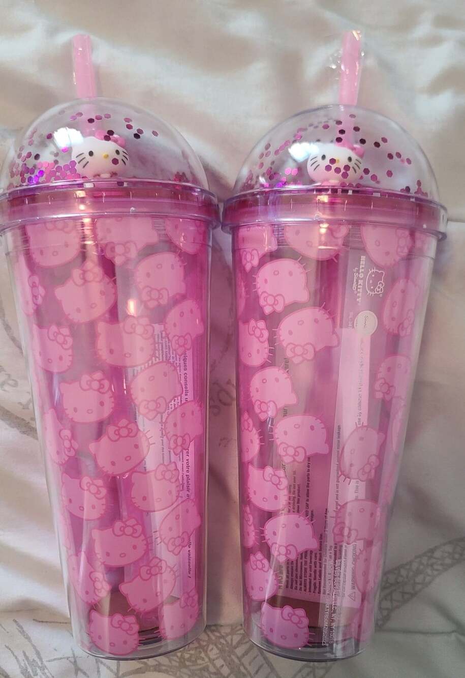 Sanrio Hello Kitty Pink Glitter Dome Tumbler Cup Set of 2Brand New